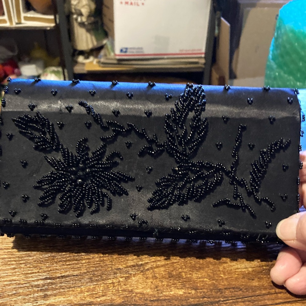 Vintage Emson handmade black beaded clutch